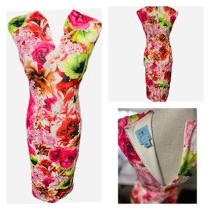 CeCe Silhouette Floral Mid Length Scuba Dress Sz 0